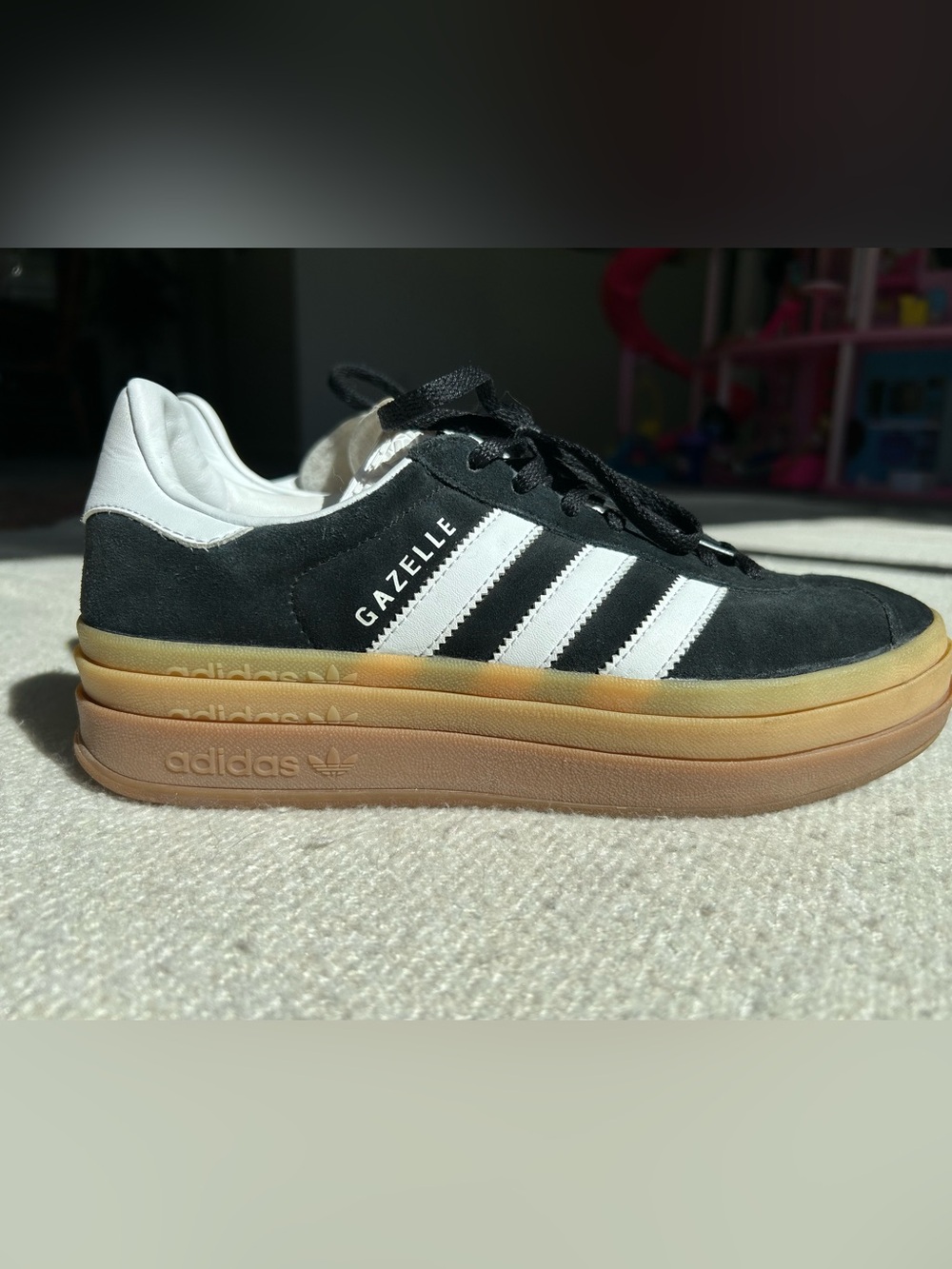adidas Gazelle Platform Sneakers - Black/White with Gum Sole